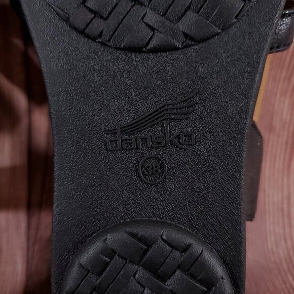 Dansko Size 38 US 7.5-8 Jolene Black Glazed Kid Leather Sandals Gladiator Strap - Picture 14 of 15